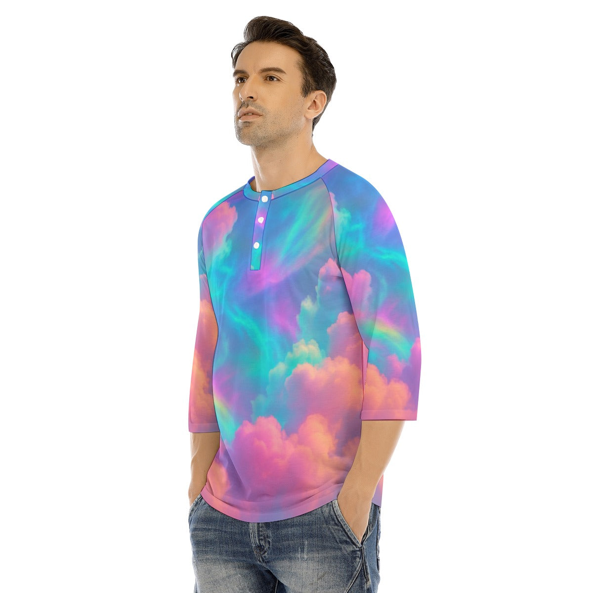 Men's Bracelet Sleeve T-shirt With Button Closure - view 3