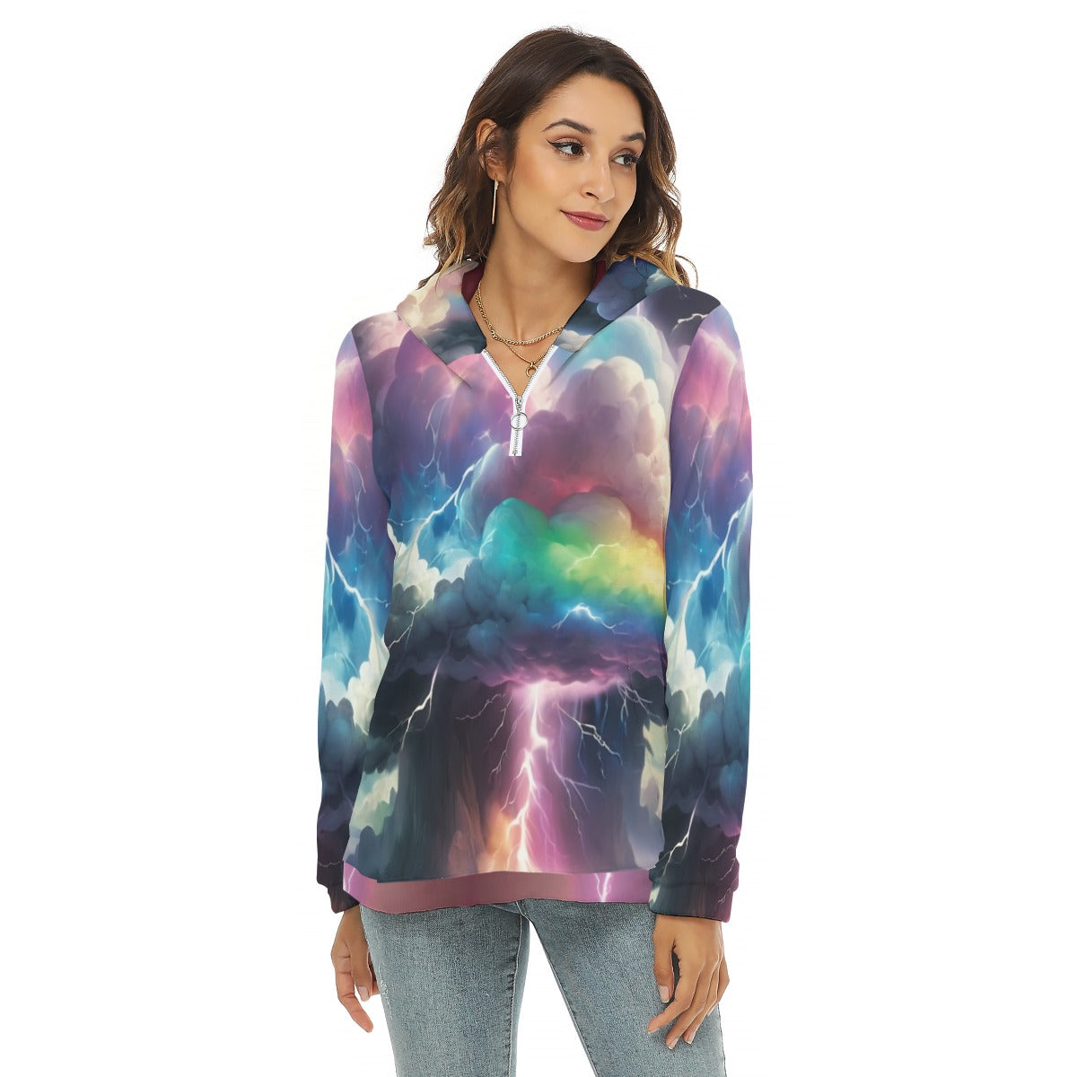 Women's Borg Fleece Hoodie With Half Zip
