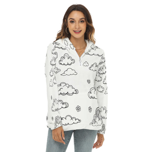 Women's Borg Fleece Hoodie With Half Zip