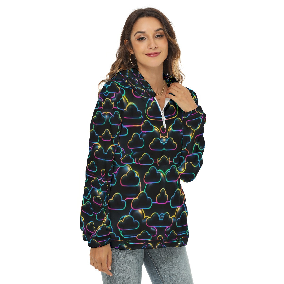 Women's Borg Fleece Hoodie With Half Zip