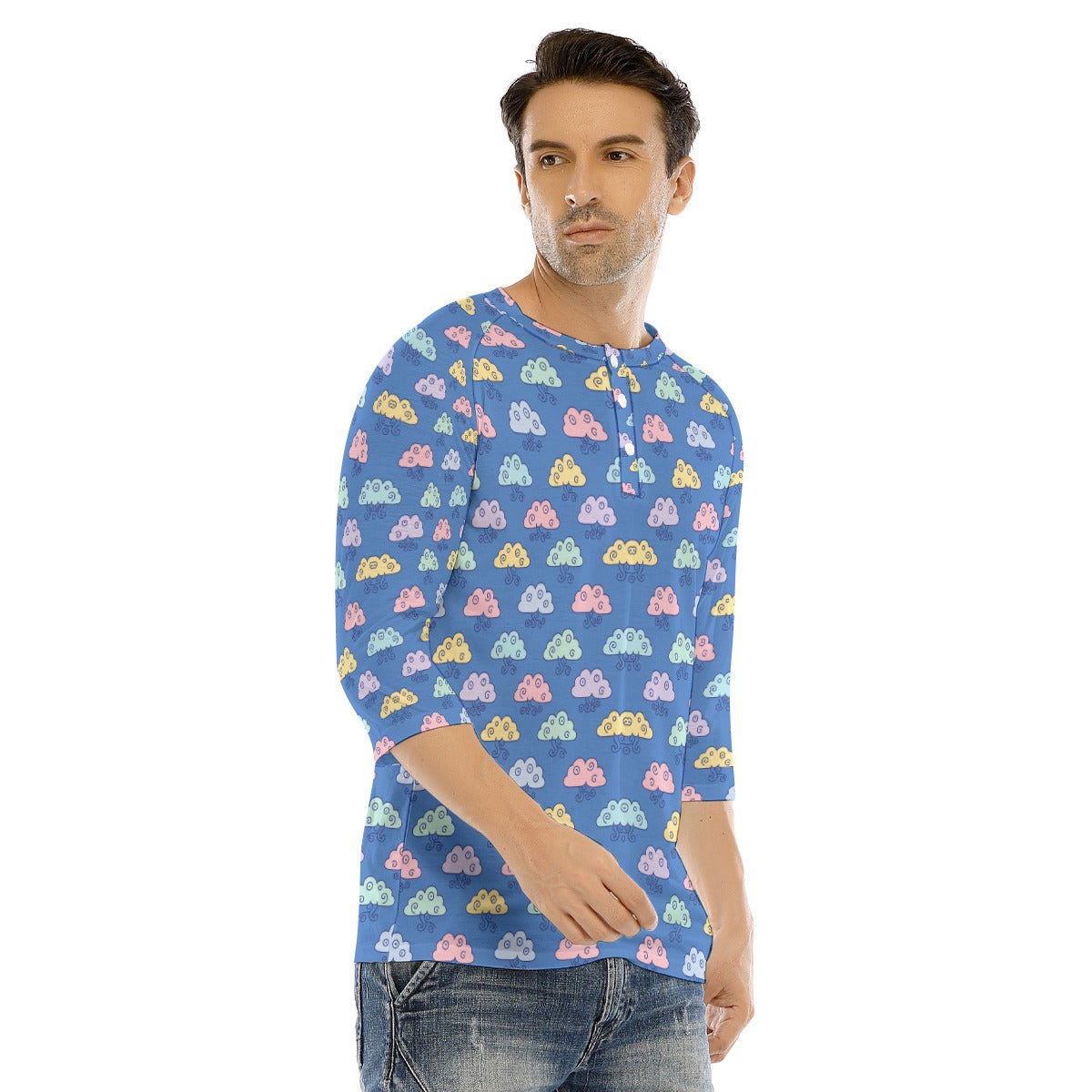 Men's Bracelet Sleeve T-shirt With Button Closure - view 2