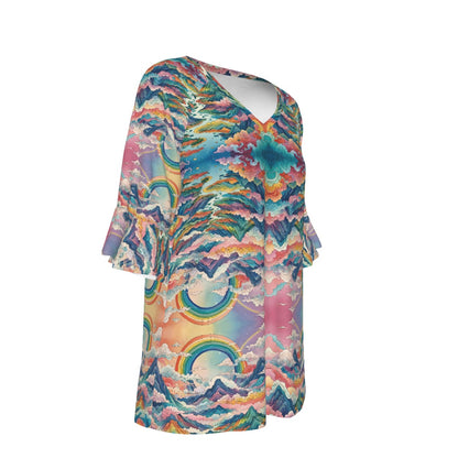 V-neck Women's T-shirt With Bell Sleeve
