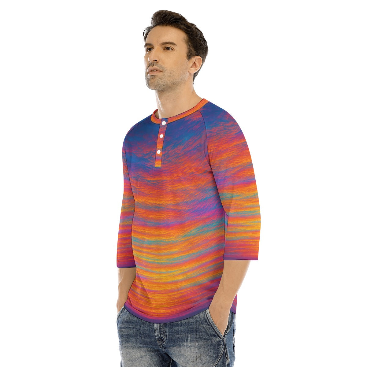 Men's Bracelet Sleeve T-shirt With Button Closure - view 3