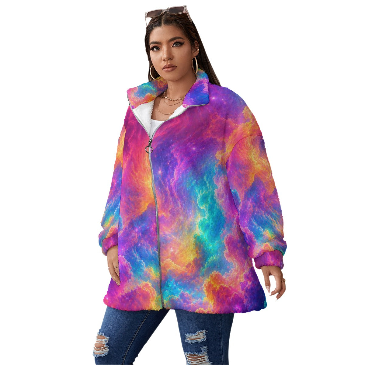 Unisex Borg Fleece Stand-up Collar Coat With Zipper Closure(Plus Size)
