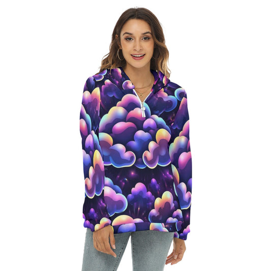 Women's Borg Fleece Hoodie With Half Zip