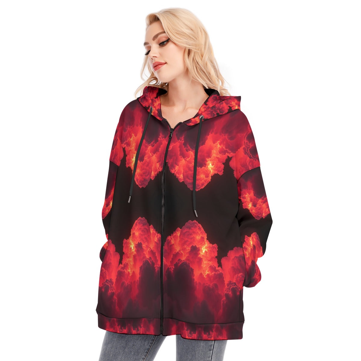 Women's Long Hoodie With Zipper Closure