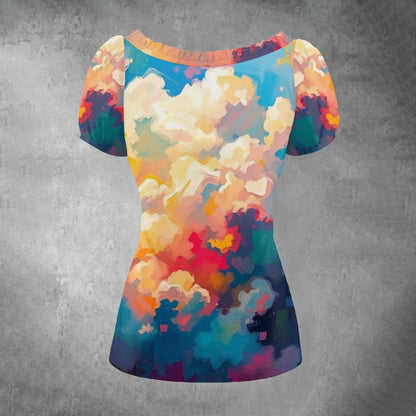 All-over print Women's Puff Sleeve Pleated Shirt