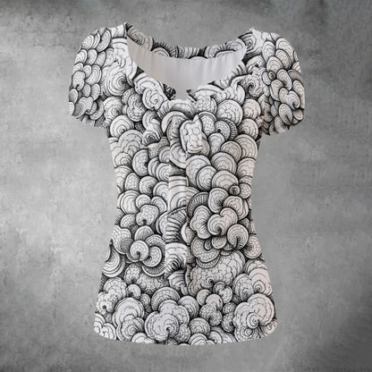 All-over print Women's Puff Sleeve Pleated Shirt