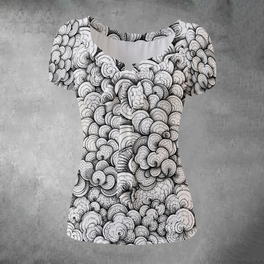 All-over print Women's Puff Sleeve Pleated Shirt