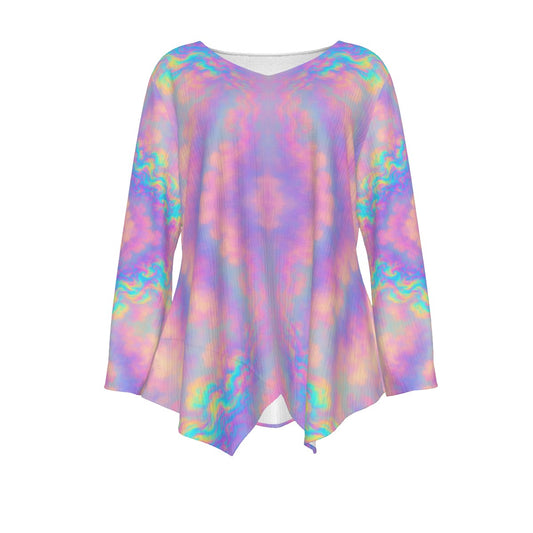 Women's V-neck T-shirt With Irregular Hem