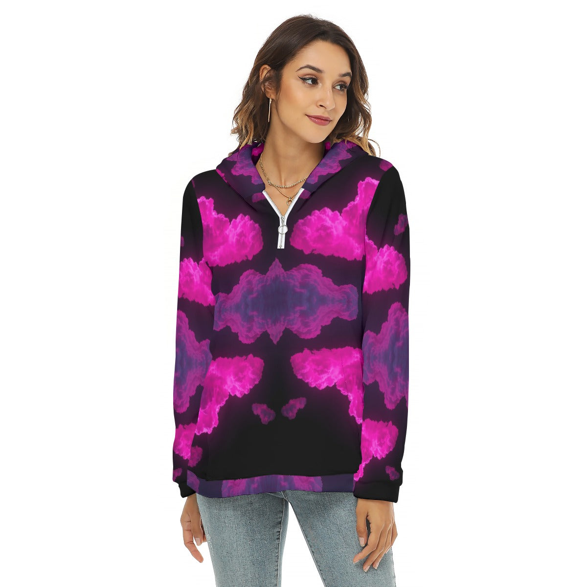 Women's Borg Fleece Hoodie With Half Zip