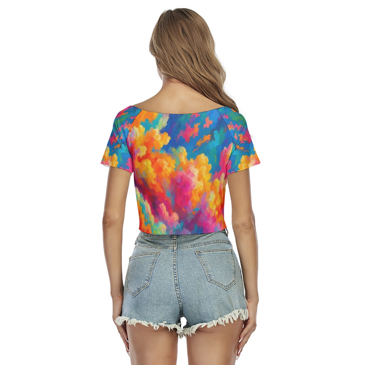 Women's Raglan Drawstring Front Crop Tee