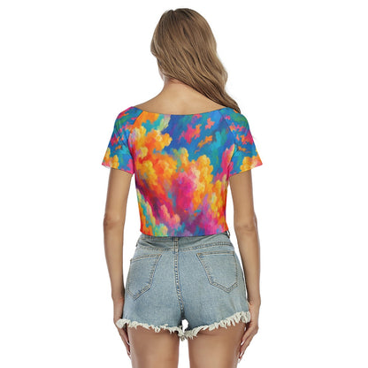 Women's Raglan Drawstring Front Crop Tee