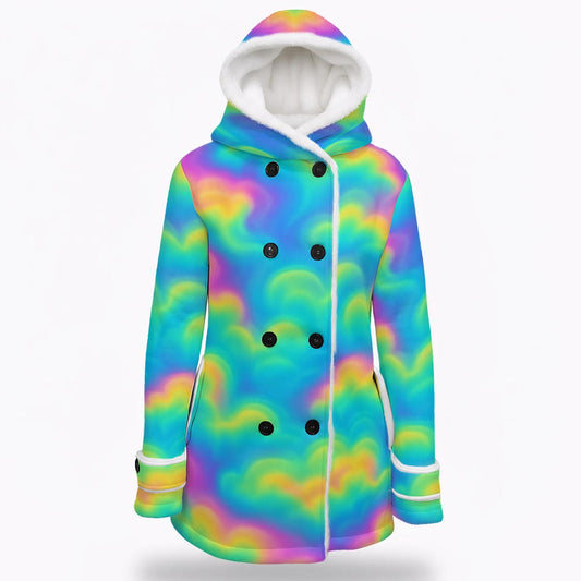 Women's Hooded Double-Breasted Winter Coat With Fleece