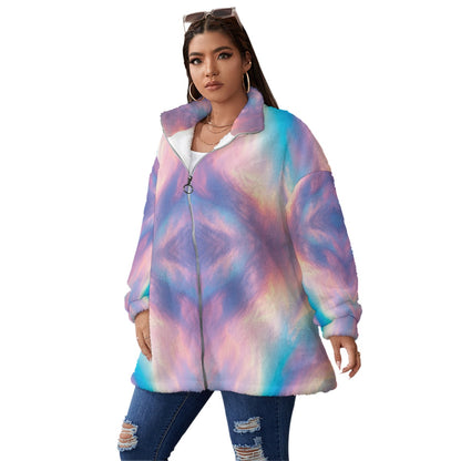 Unisex Borg Fleece Stand-up Collar Coat With Zipper Closure(Plus Size)