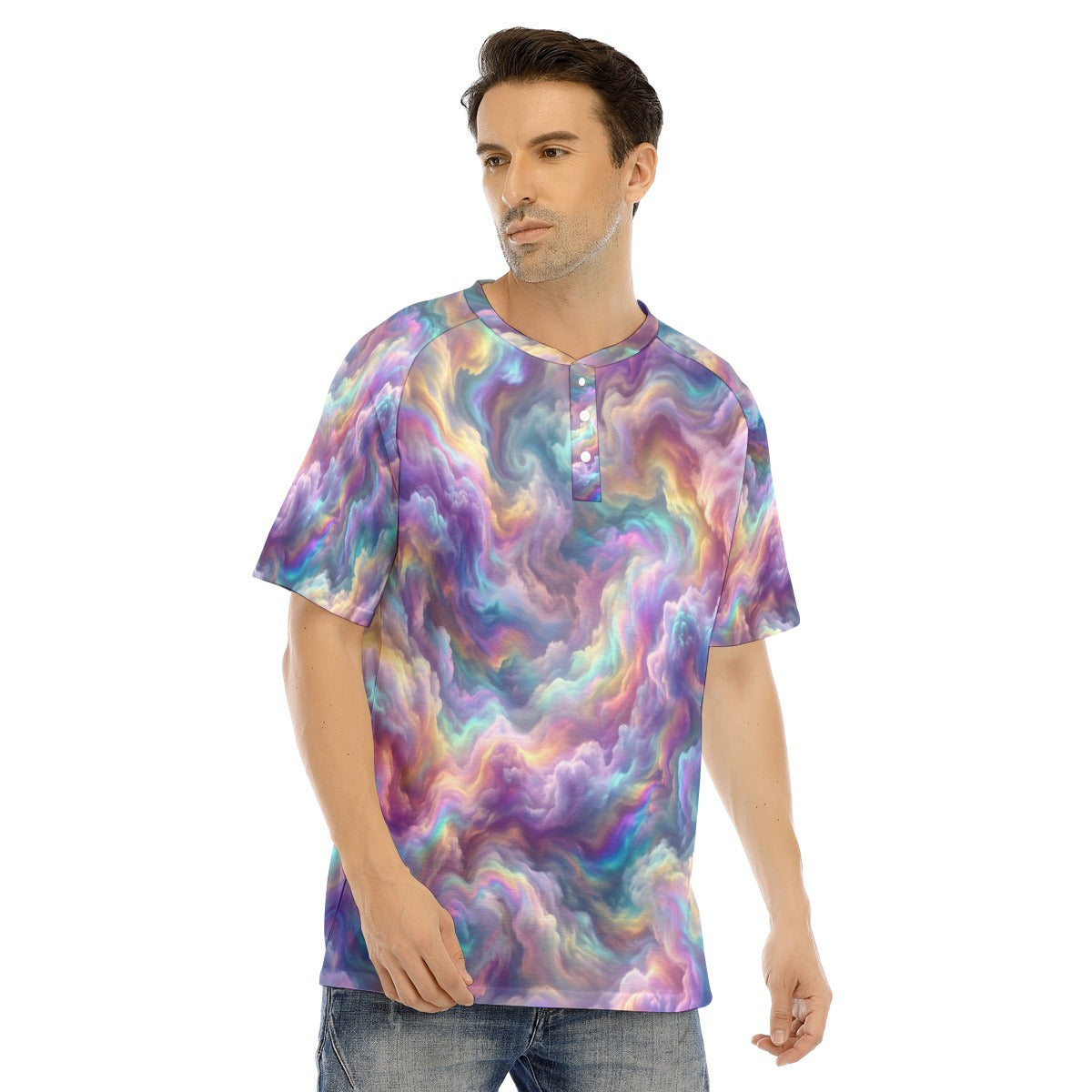 Men's Raglan Sleeve T-shirt With Button Closure