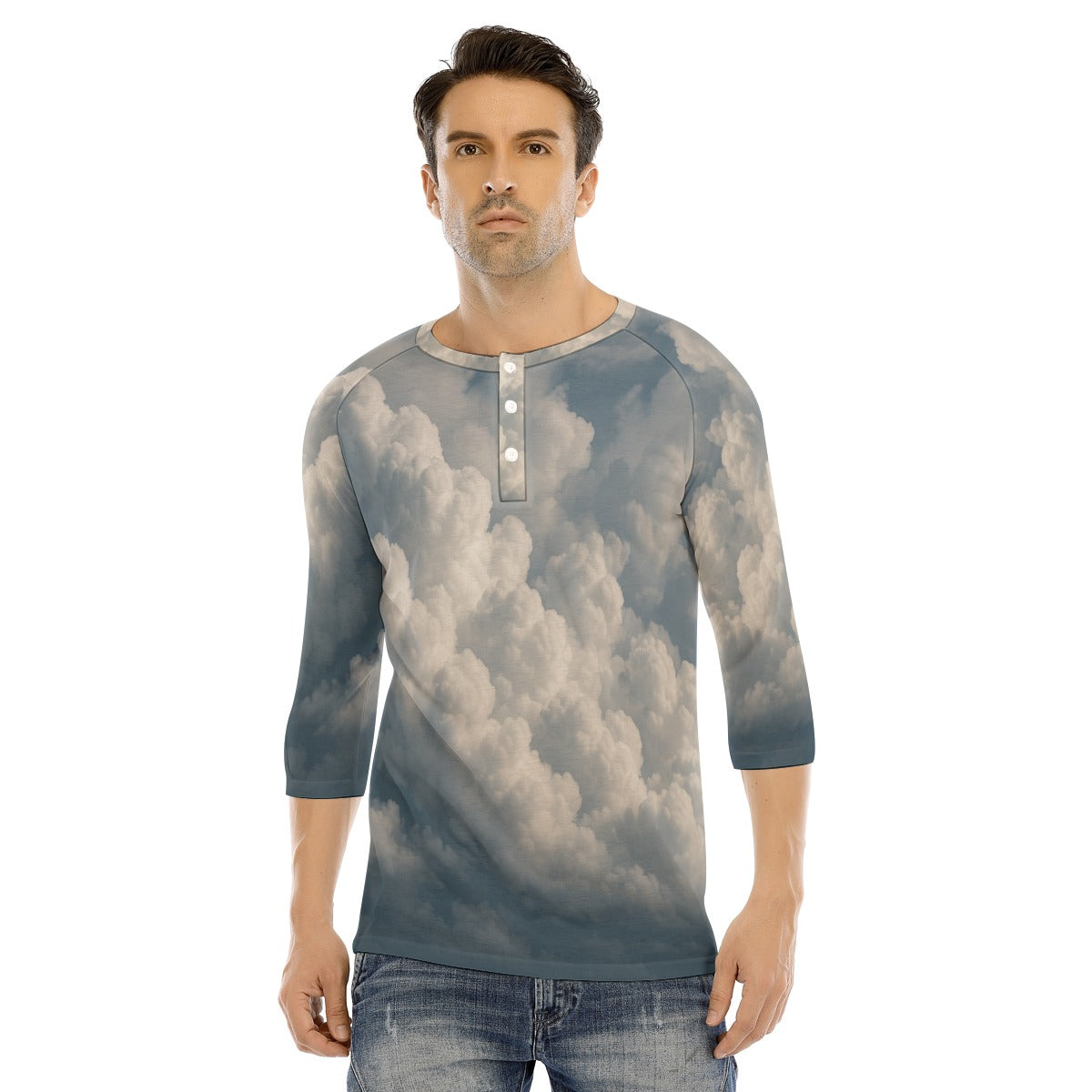 Men's Bracelet Sleeve T-shirt With Button Closure - view 1
