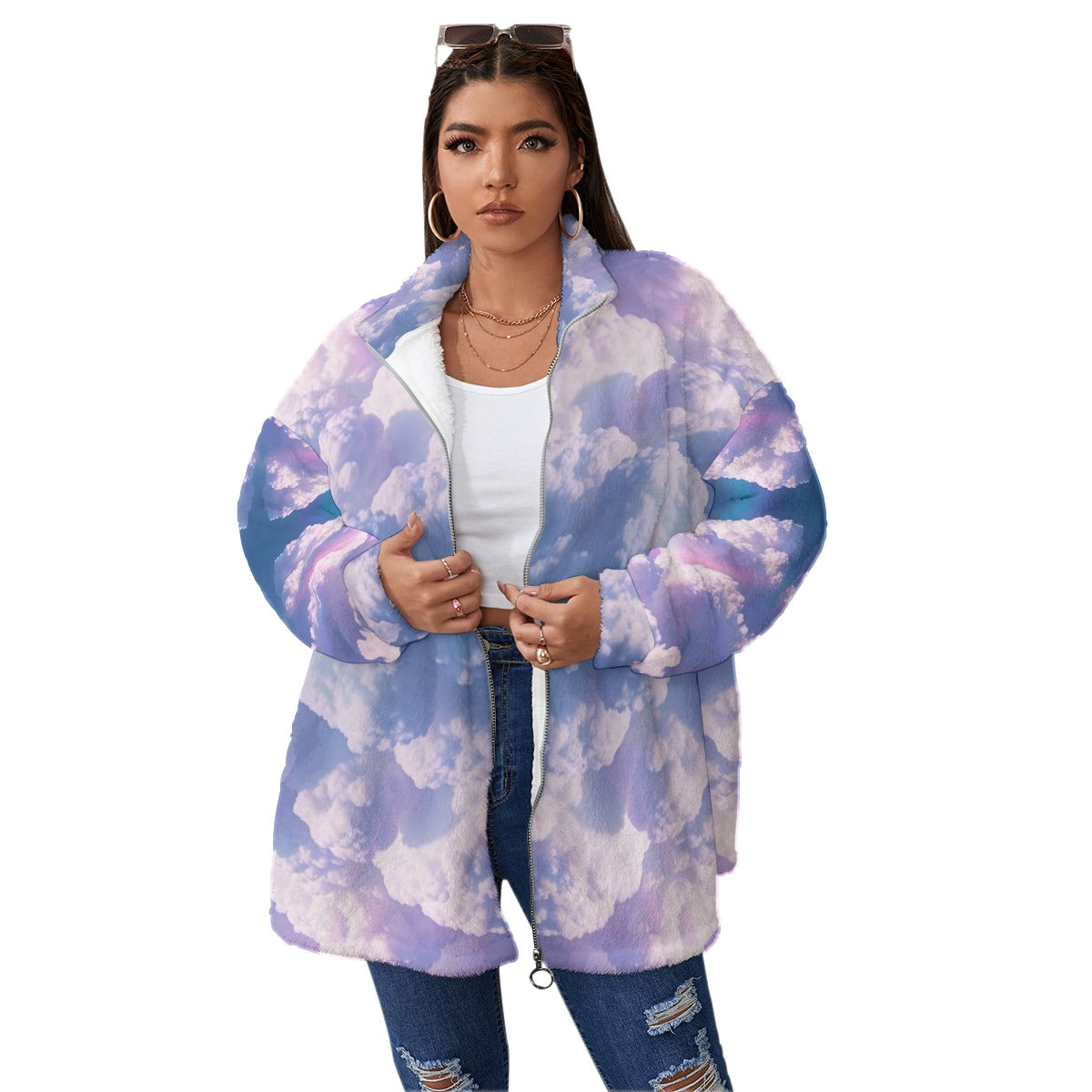 Unisex Borg Fleece Stand-up Collar Coat With Zipper Closure(Plus Size)