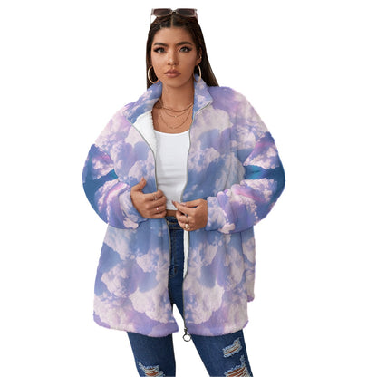 Unisex Borg Fleece Stand-up Collar Coat With Zipper Closure(Plus Size)