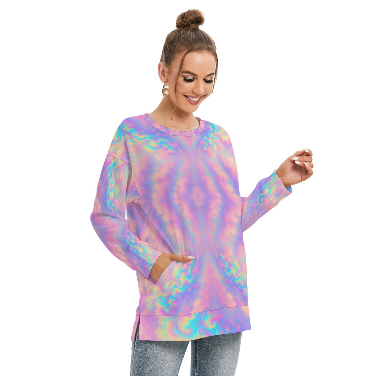 Women's Side Split O-neck Sweatshirt