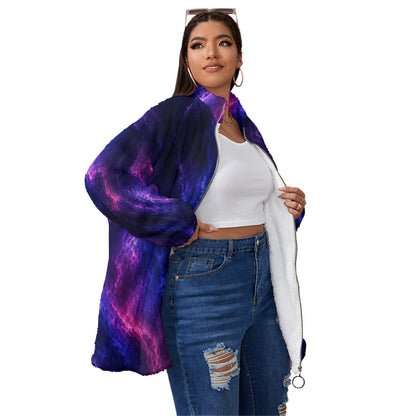 Unisex Borg Fleece Stand-up Collar Coat With Zipper Closure(Plus Size)