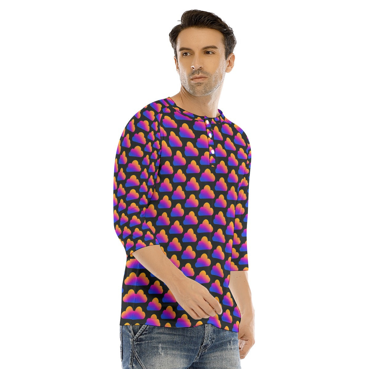 Men's Bracelet Sleeve T-shirt With Button Closure - view 2