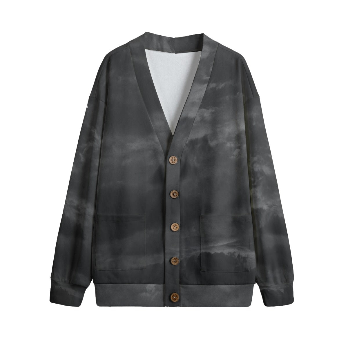 Unisex V-neck Knitted Fleece Cardigan With Button Closure