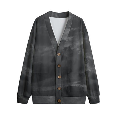 Unisex V-neck Knitted Fleece Cardigan With Button Closure