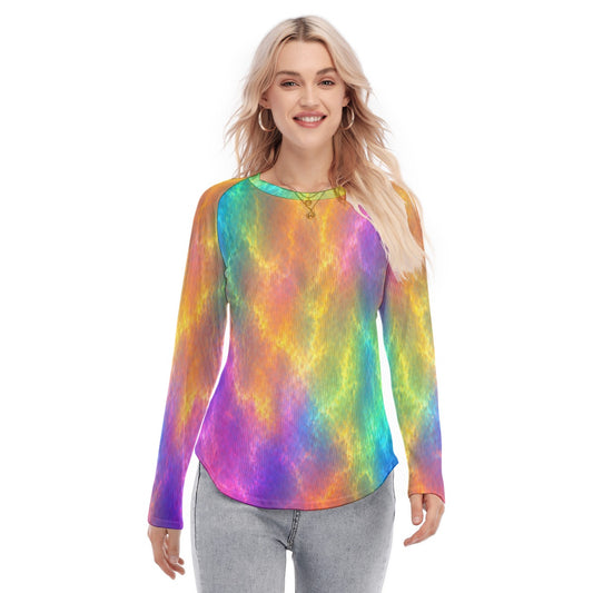 Women's Raglan Sleeves U-Shaped Hem Long Sleeves Blouse