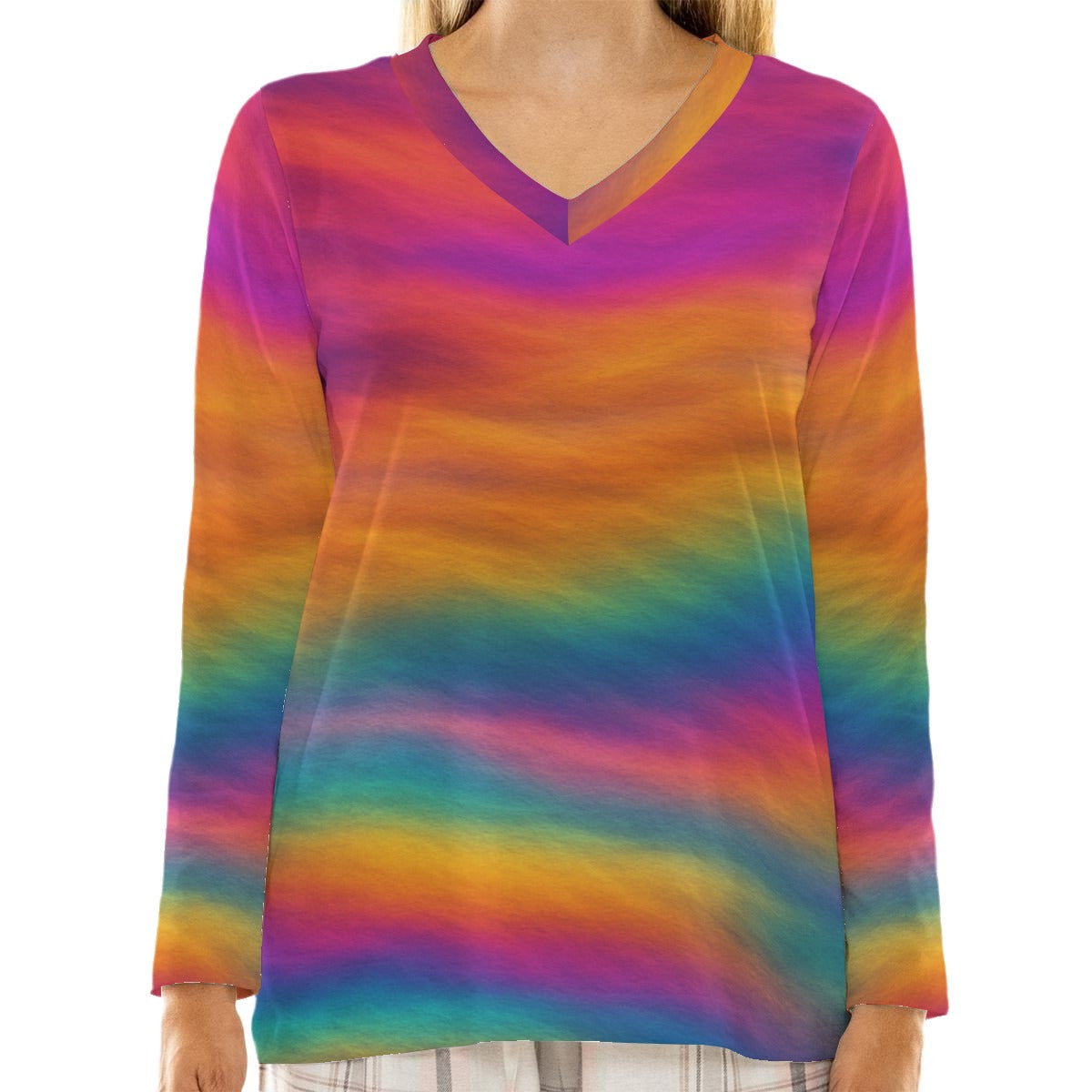 Women's Loose V-Neck T-Shirt With Long Sleeve