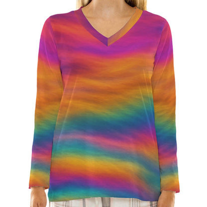 Women's Loose V-Neck T-Shirt With Long Sleeve