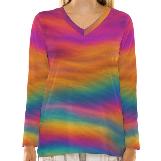Women's Loose V-Neck T-Shirt With Long Sleeve