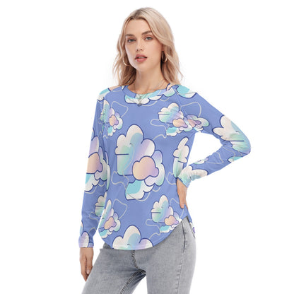 Women's Raglan Sleeves U-Shaped Hem Long Sleeves Blouse
