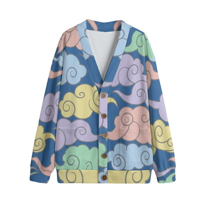 Unisex V-neck Knitted Fleece Cardigan With Button Closure