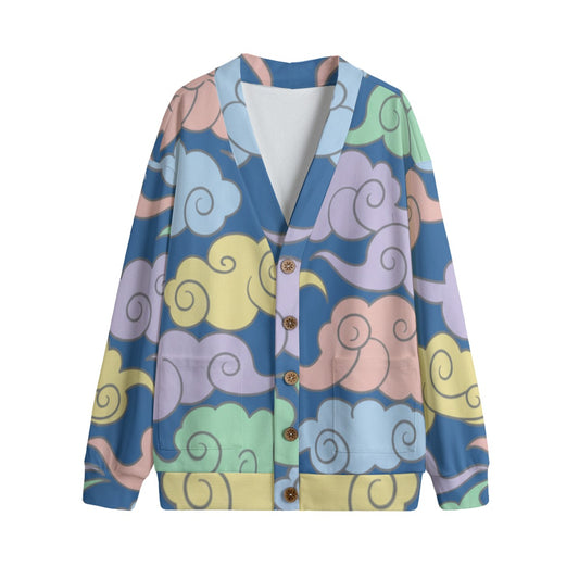 Unisex V-neck Knitted Fleece Cardigan With Button Closure