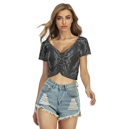 Women's Raglan Drawstring Front Crop Tee