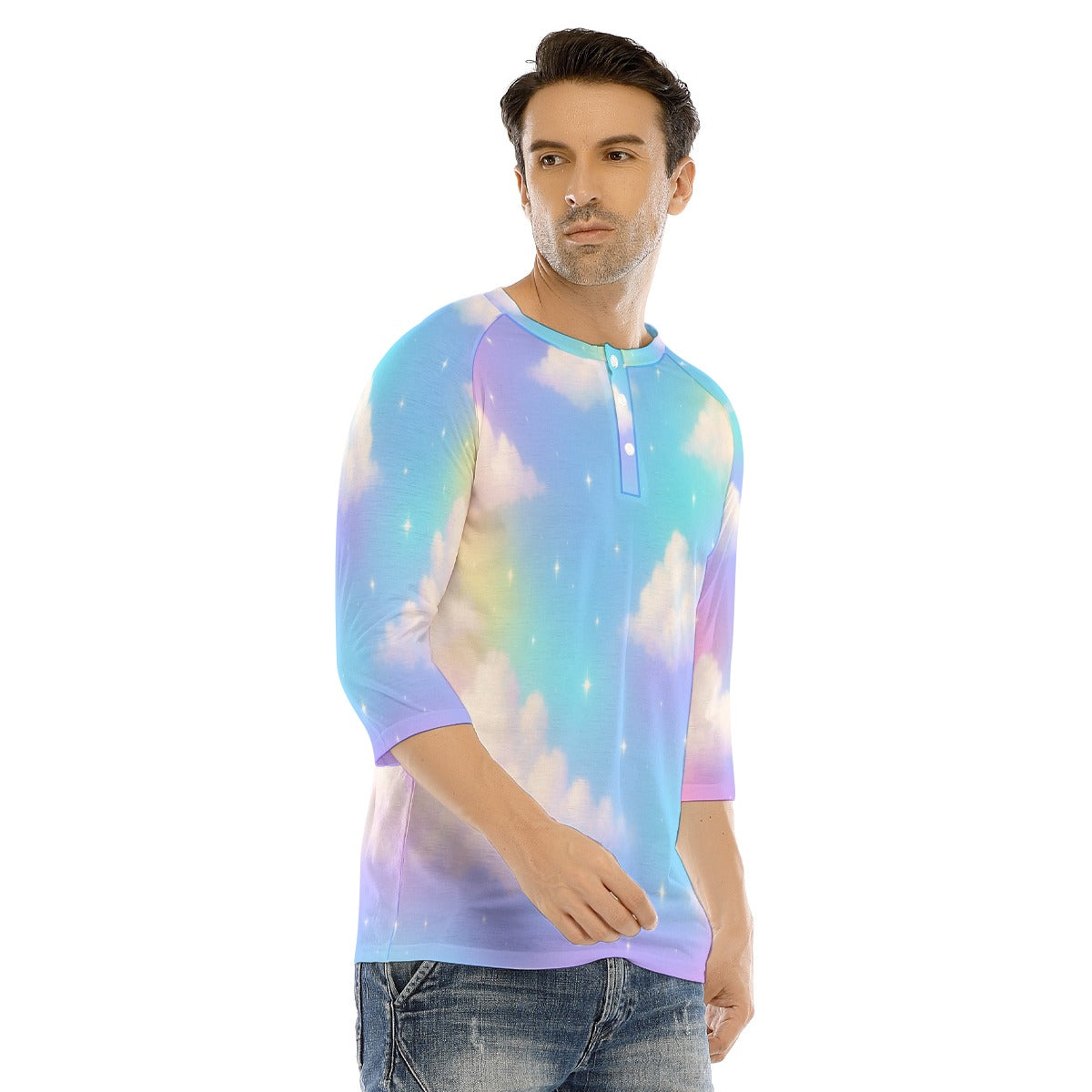 Men's Bracelet Sleeve T-shirt With Button Closure - view 2