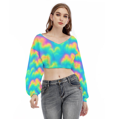 Women's V-neck Long Sleeve Cropped Sweatshirt