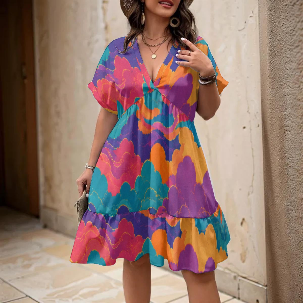 Women's Floral V-Neck Short Sleeve Dress by O’Nimbus – view 2