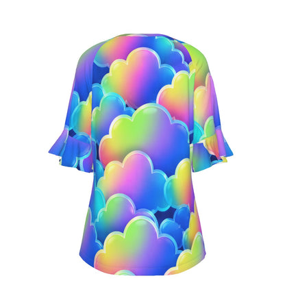 V-neck Women's T-shirt With Bell Sleeve