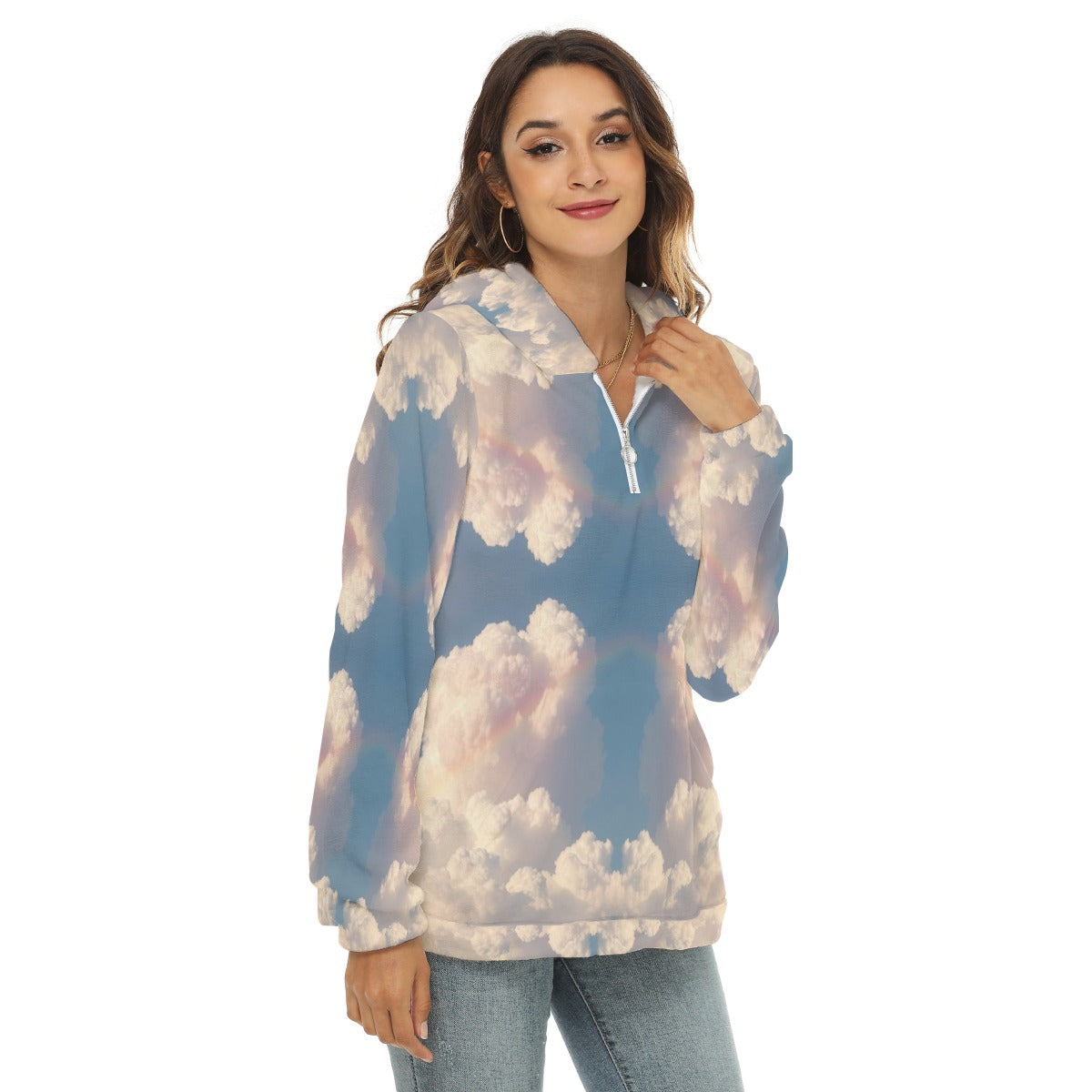 Women's Borg Fleece Hoodie With Half Zip