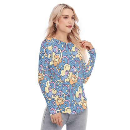 Women's Raglan Sleeves U-Shaped Hem Long Sleeves Blouse
