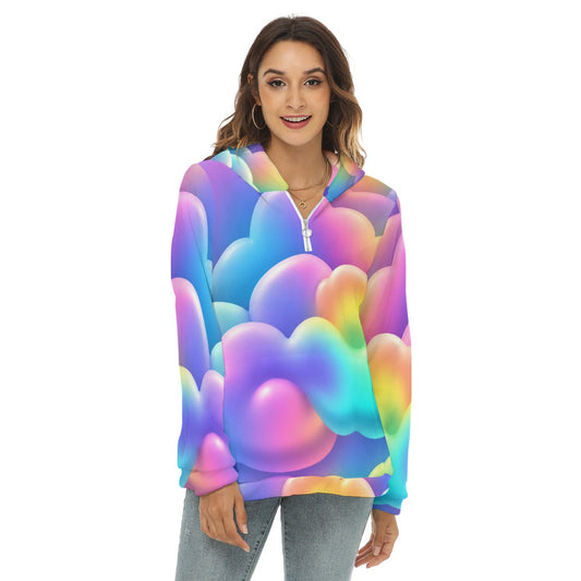 Women's Borg Fleece Hoodie With Half Zip