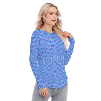 Women's Raglan Sleeves U-Shaped Hem Long Sleeves Blouse