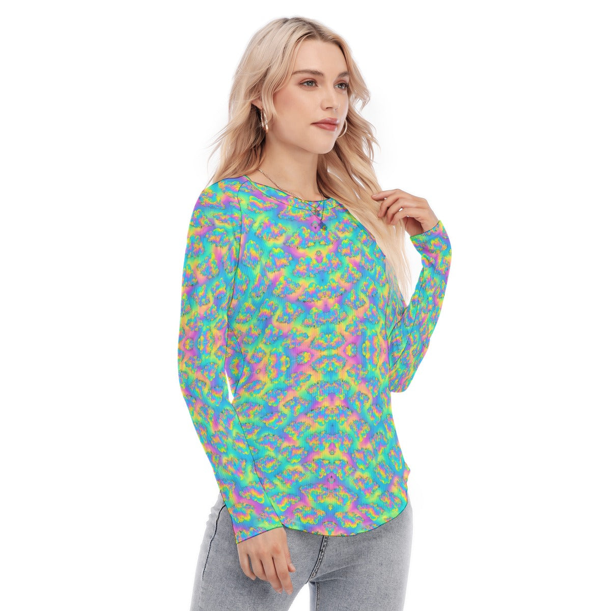 Women's Raglan Sleeves U-Shaped Hem Long Sleeves Blouse