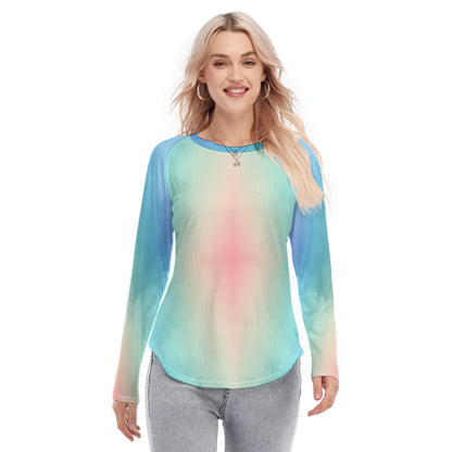 Women's Raglan Sleeves U-Shaped Hem Long Sleeves Blouse