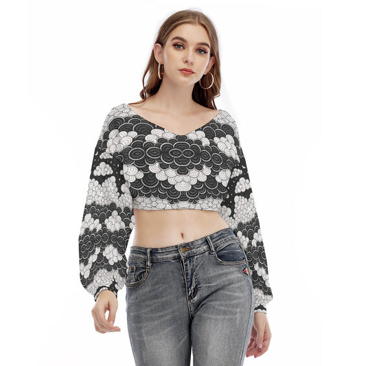 Women's V-neck Long Sleeve Cropped Sweatshirt