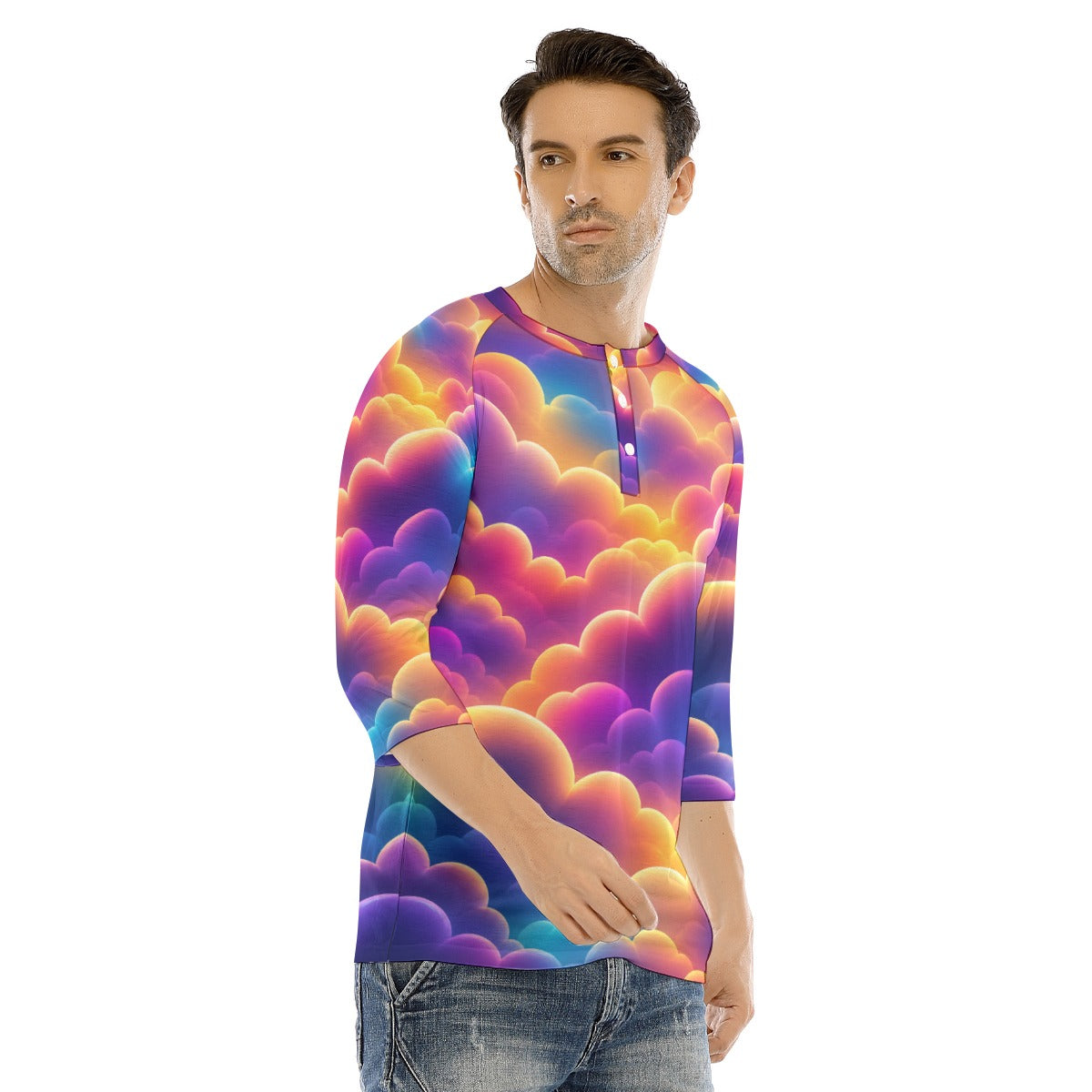 Men's Bracelet Sleeve T-shirt With Button Closure - view 2