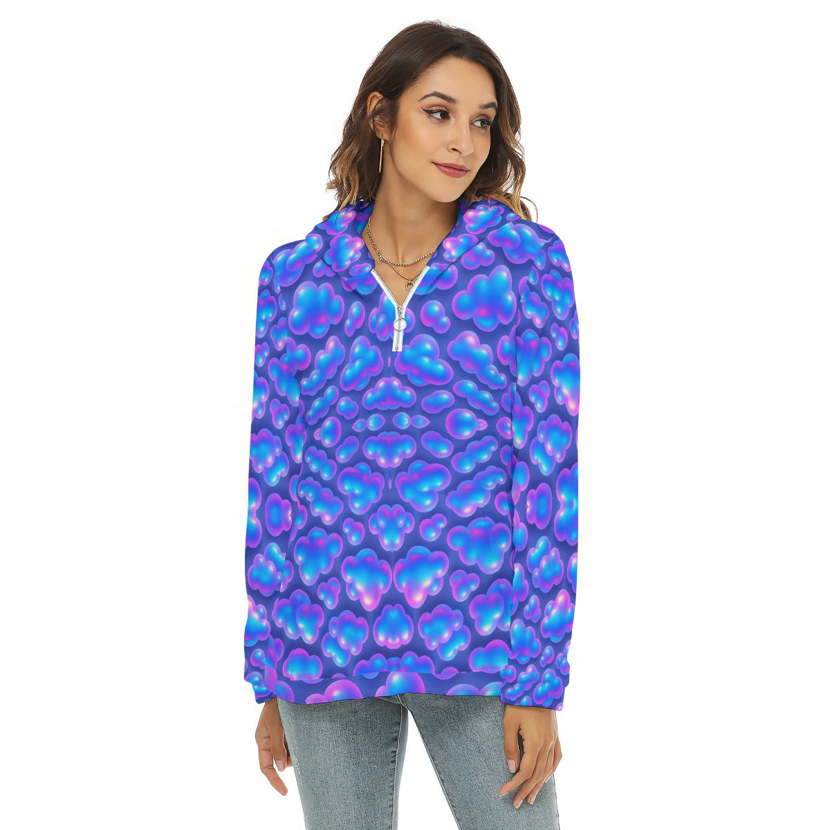 Women's Borg Fleece Hoodie With Half Zip