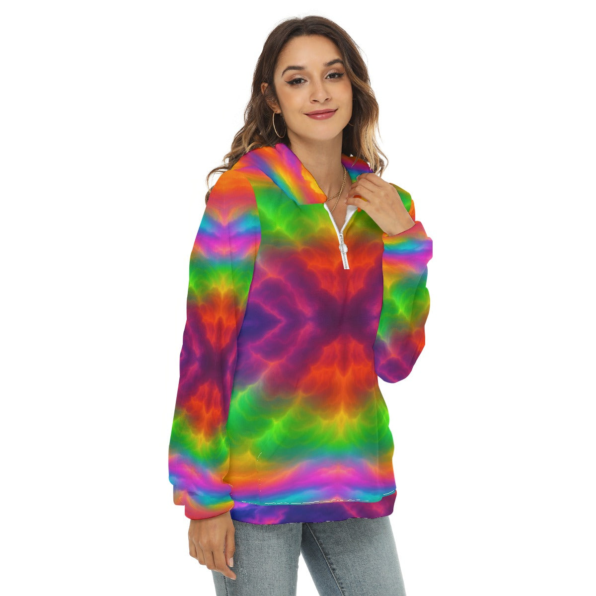 Women's Borg Fleece Hoodie With Half Zip
